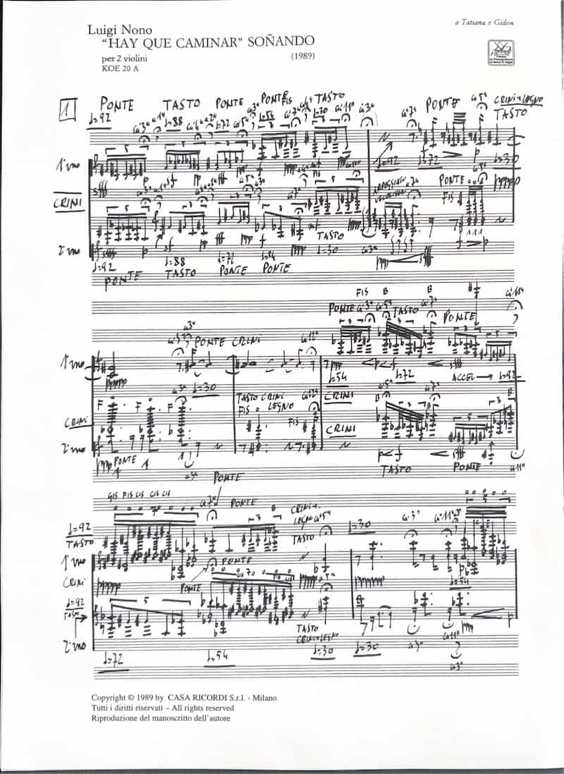 Original musical manuscript by Luigi Nono, before restoration